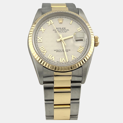 The Rolex Datejust 16233: Ivory Roman Dial, Automatic Movement in Yellow Gold and Stainless Steel 1221958 (arb25970)