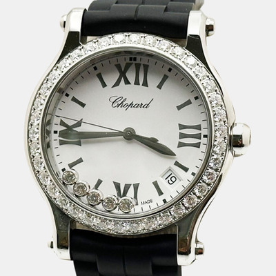 Chopard Happy Sport 8582 - Authentic Pre Owned Stainless Steel Mother of Pearl Dial with Floating Diamonds 1221875 (white, arb25983)