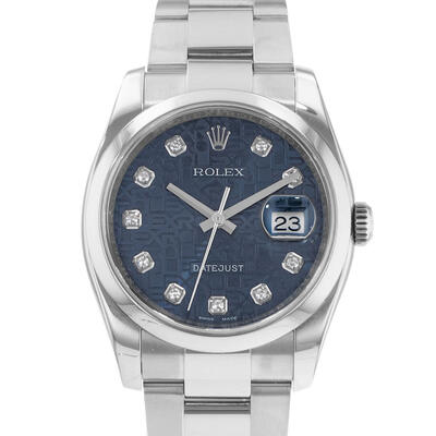 Pre-owned Rolex Datejust 36 Automatic Chronometer Diamond Mens Watch Ref. 116200 (blue, arb26077)