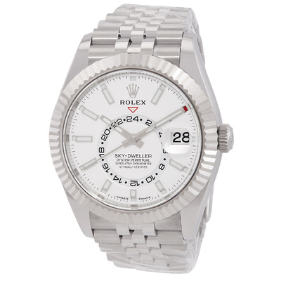 Pre-owned Rolex Sky-Dweller 336934-0004: Analog GMT Automatic Mens Watch with White Dial and 18kt Gold Bezel (arb26129)