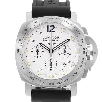 Pre-owned Panerai Luminor Daylight Chronograph Tachymeter Ivory Dial Mens Watch PAM 00251 (brown, arb26161)