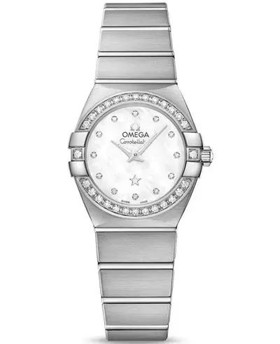 Authentic Omega Constellation Brushed Quartz Mother of Pearl Dial Diamond White Gold Women's Watch Model 12355246055017 123.55.24.60.55.017 (arb9351)