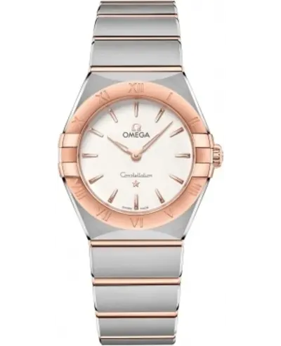 Authentic Omega Constellation Manhattan Quartz 28mm Silver Dial Rose Gold Sedna and Stainless Steel Women's Watch Model: 131.20.20.60.02.001 131.20.28.60.02.001 (arb9420)