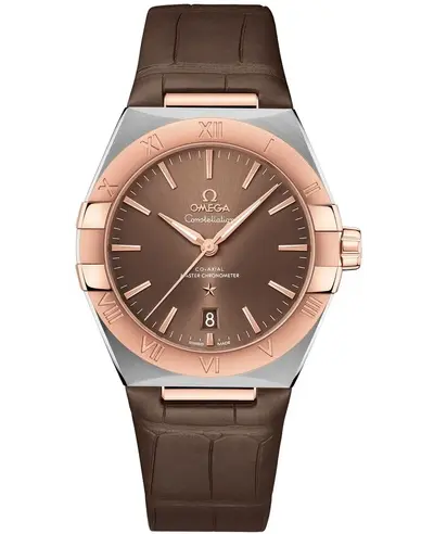 Omega Constellation Co-Axial Master Chronometer 13123392013001 Brown Dial, Sedna Gold Case with Brown Leather Strap 131.23.39.20.13.001 (brown, arb9457)