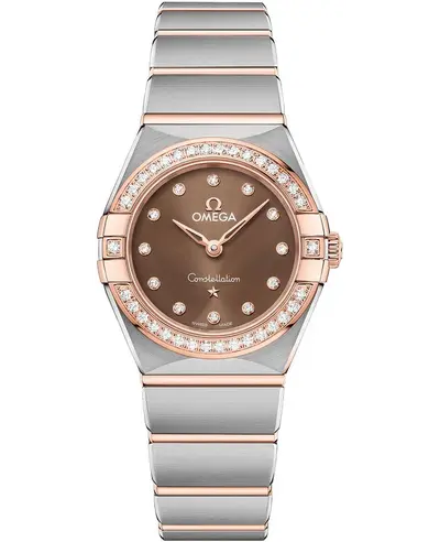Omega Constellation Manhattan Quartz Watch Model 13125256063001 Brown Dial Diamond Rose Gold Sedna Steel 131.25.25.60.63.001 (brown, arb9466)