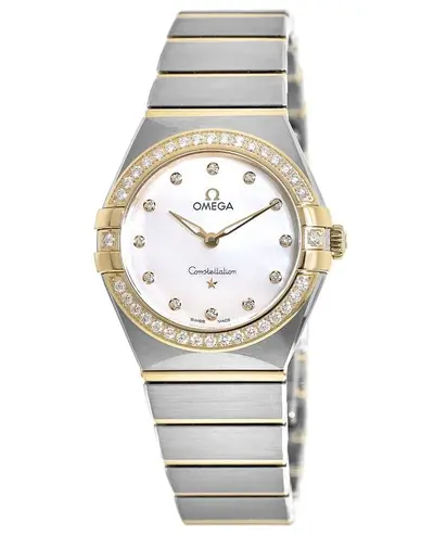 Omega Constellation Manhattan Mother of Pearl Diamond Dial Yellow Gold and Stainless Steel Women's Watch Model 131.25.28.60.55.002 13125286055002 (arb9472)