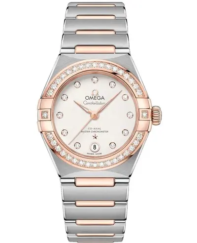 Omega Constellation Manhattan Chronometer 29mm Silver Dial Diamond Rose Gold and Stainless Steel Women's Watch Model 131.25.29.20.52.001 (arb9476)