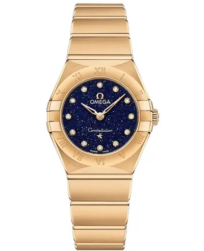 Omega Constellation Manhattan Quartz Blue Dial Diamond Hour Markers Yellow Gold Women's Watch Model 131.50.25.60.53.001 (blue, arb9493)