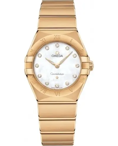 Omega Constellation Manhattan Quartz 28mm Mother of Pearl Dial Diamond Yellow Gold Women's Watch Model Number: 13150286055002 131.50.28.60.55.002 (arb9497)