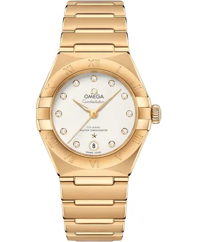 Omega Constellation Manhattan Chronometer Model 13150292052002, Silver Dial Diamond Yellow Gold Women's Watch 131.50.29.20.52.002 (arb9499)