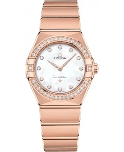 Omega Constellation Manhattan Quartz Watch Model 13155286055001 Mother of Pearl Dial Diamond Rose Gold 131.55.28.60.55.001 (arb9524)