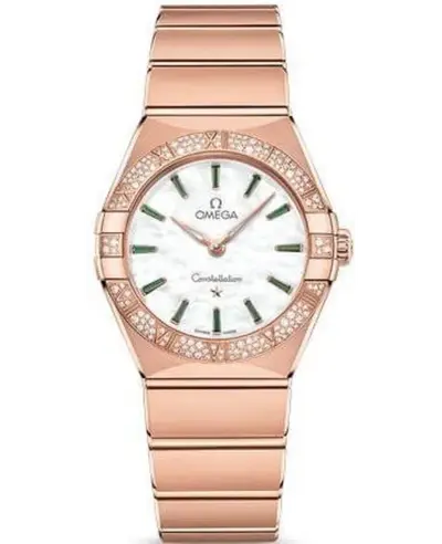 Omega Constellation Manhattan Quartz 28mm Mother of Pearl Dial Diamond Rose Gold Women's Watch (Model 131.55.28.60.55.005) (arb9527)