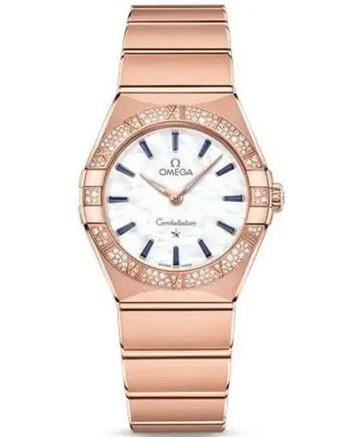 Omega Constellation Manhattan Quartz 28mm Mother of Pearl Dial Diamond Rose Gold Women's Watch Model 13155286055007 131.55.28.60.55.007 (arb9528)