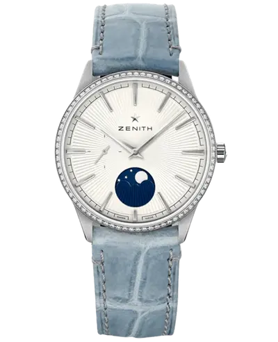 Zenith Elite Lady Moonphase Silver Dial Diamond Leather Strap Women's Watch Model 16.3200.692/01.C832 (arb9571)