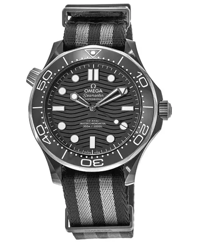 Omega Seamaster Diver 300M - Model: 210.92.44.20.01.002 (Also known as 21092442001002) - Authentic Men's Watch with Ceramic Black Dial and Two-Tone Fabric Strap (black, arb9711)