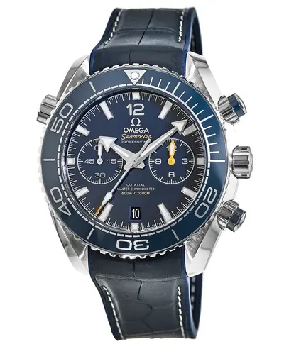 Omega Seamaster Planet Ocean 600M Chronograph - Blue Dial, 45.5mm, Stainless Steel Case with Leather Strap, Model: 215.33.46.51.03.001 (blue, arb9744)