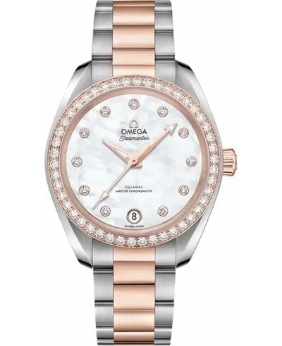 Omega Seamaster Aqua Terra 150m Co-Axial Chronometer, Women's Watch, 34 MM Mother of Pearl Diamond Dial, Steel and Rose Gold, Model NO. 220.25.34.20.55.001 (arb9855)