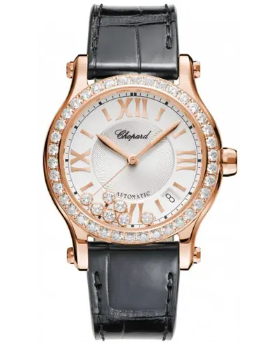 Chopard Happy Sport Medium Automatic 36mm Silver Dial Rose Gold Diamond Bezel Women's Watch Model 274808-5003 (arb9958)