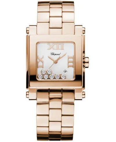 Chopard Happy Sport Square Medium White Diamond Dial Rose Gold Women's Watch Model 275322-5001 (white, arb9972)