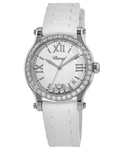 Chopard Happy Sport Medium Quartz Watch 278582-3001-CD White Dial Custom Diamond Bezel Rubber Strap (white, arb10025)