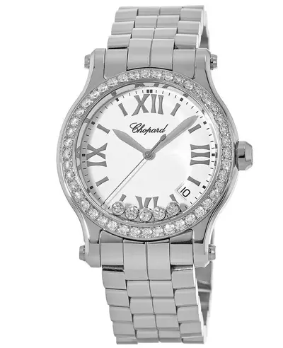 Chopard Happy Sport Medium 36mm Quartz White Dial Custom Diamond Bezel Steel Women's Watch Model 278582-3002-CD (white, arb10031)