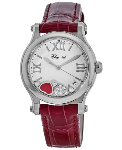 Chopard Happy Hearts Round 36mm White Diamond Dial Leather Strap Women's Watch Model 278582-3005 (white, arb10033)