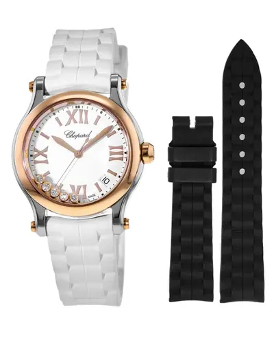 Chopard Happy Sport Medium 36mm Floating Diamonds Rose Gold & Steel Rubber Strap Women's Watch Model 278582-6001 (white, arb10040)