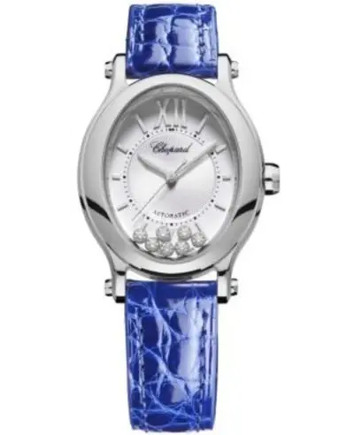 Chopard Happy Sport Oval 7 Floating Diamonds Silver Dial Leather Strap Women's Watch Model: 278602-3001 (arb10064)