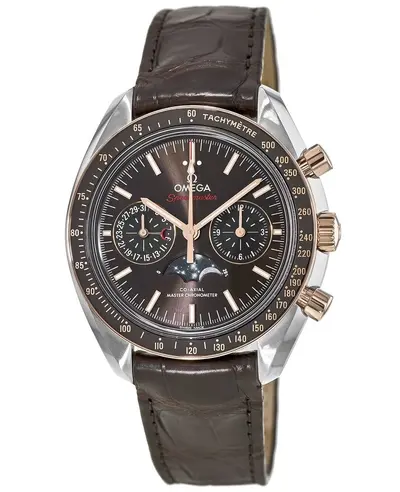 A Brand New Authentic Omega Speedmaster Moonphase Co-Axial Master Chronometer Chronograph Sedna Gold Brown Dial Men's Watch Model 304.23.44.52.13.001 (brown, arb10154)