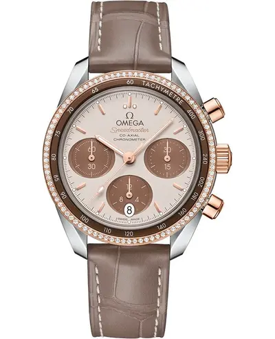Omega Speedmaster Co-Axial Chronograph 324.28.38.50.02.002, Diamond Steel Rose Gold Brown Leather Unisex Watch (brown, arb10208)