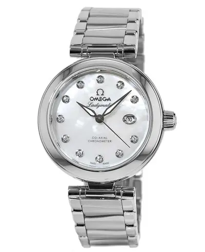 Authentic Omega De Ville Ladymatic 42530342055002 Women's Watch Mother of Pearl Diamond Steel 425.30.34.20.55.002 (white, arb10420)