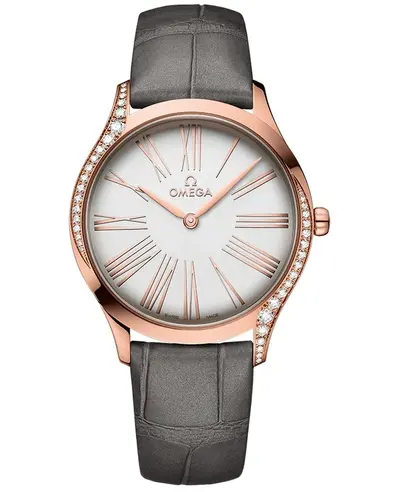 Omega De Ville Tresor Model 428.58.36.60.02.001, Rose Gold Grey Leather Strap Women's Watch (arb10483)