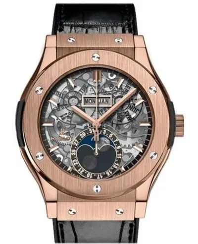 Hublot Classic Fusion Aerofusion Moon Phase Sapphire Dial Black Rubber Strap Men's Watch Model 517.OX.0172.LR 517.OX.0170.LR (arb10792)