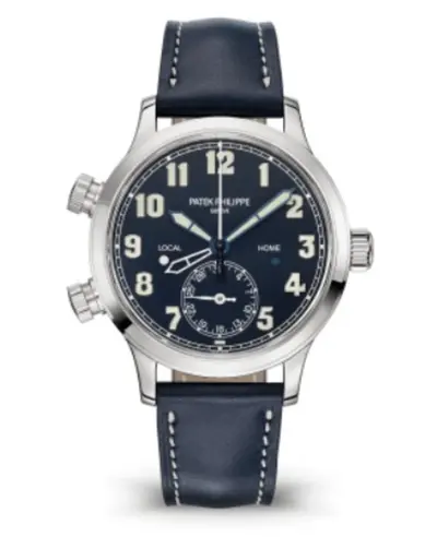 Patek Philippe Calatrava 7234G-001 Pilot Travel Time Blue Dial Leather Strap Unisex Luxury Watch (blue, arb11132)