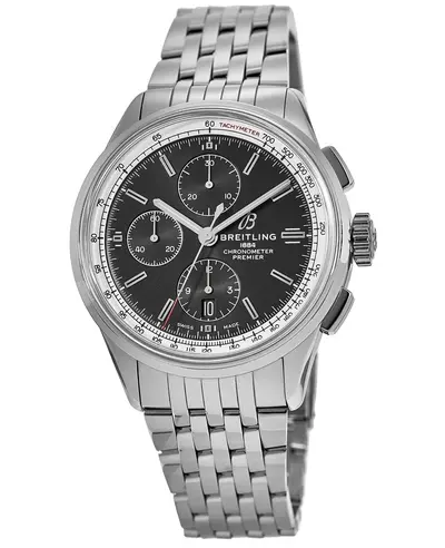 Men's Breitling Premier Chronograph 42 Black Dial Stainless Steel Watch Model A13315351B1A1 (black, arb11238)