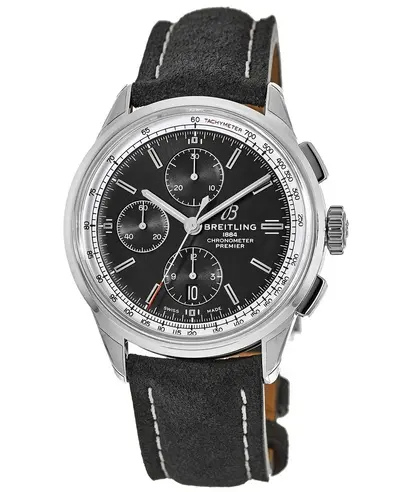 Breitling Premier Chronograph 42 Model A13315351B1X1 - Black Dial, Black Nubuck Strap (black, arb11239)