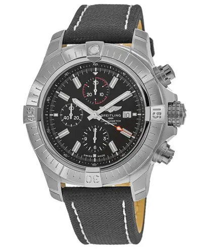 Breitling Avenger Super Avenger Chronograph 48 Black Dial Steel Leather Strap Men's Watch A13375101B1X1 (black, arb21162)