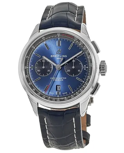 Brand New Authentic Breitling Premier B01 Chronograph 42 Blue Dial, Blue Leather Strap Men's Watch AB0118221C1P AB0118221C1P1 (blue, arb11368)