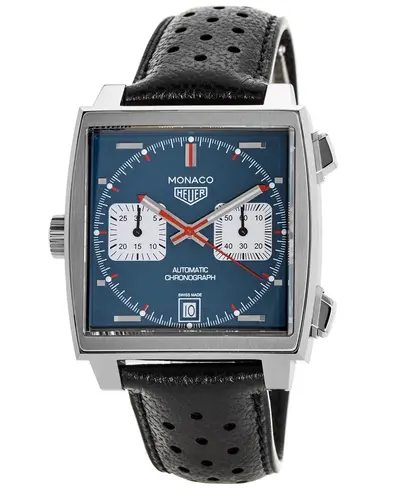 Tag Heuer Monaco Chronograph Automatic Men's Watch CAW211P.FC6356 Blue Dial Black Leather Strap (blue, arb11503)