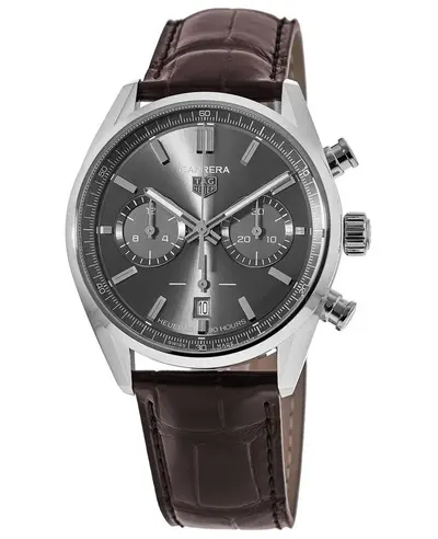 Tag Heuer Carrera Chronograph Automatic CBN2012.FC6483 Grey Dial Leather Strap Men's Watch (arb11566)