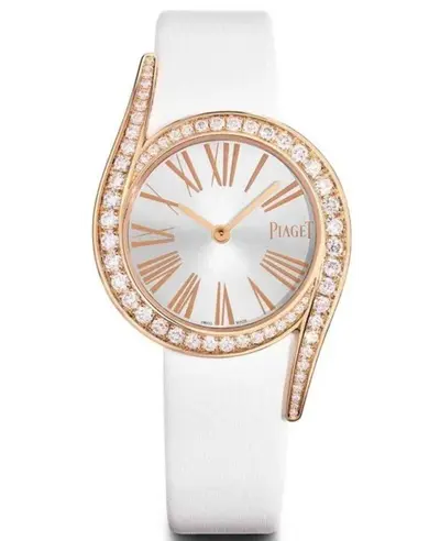 Piaget Limelight Gala G0A42151 Women's Watch Silver Dial Diamond White Satin Strap Rose Gold Case (arb11660)