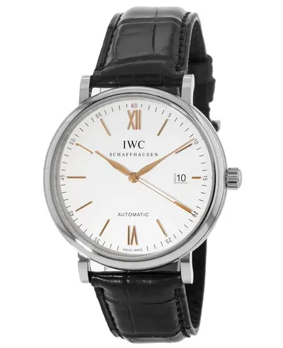IWC Portofino Automatic Silver & Gold Dial Black Leather Strap Men's Watch IW356517 (arb11819)