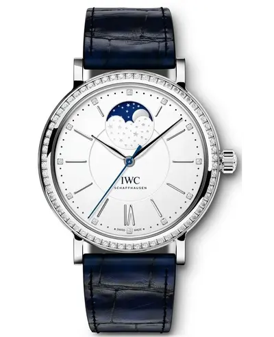 IWC Portofino Automatic Moon Phase 37 Silver Dial Blue Leather Strap Women's Watch IW459008 (arb11904)