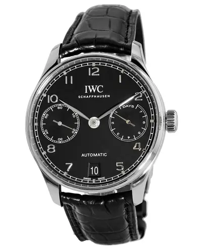IWC Portugieser Automatic 7 Day Power Reserve Black Dial Leather Strap Men's Watch IW500703 (black, arb11911)