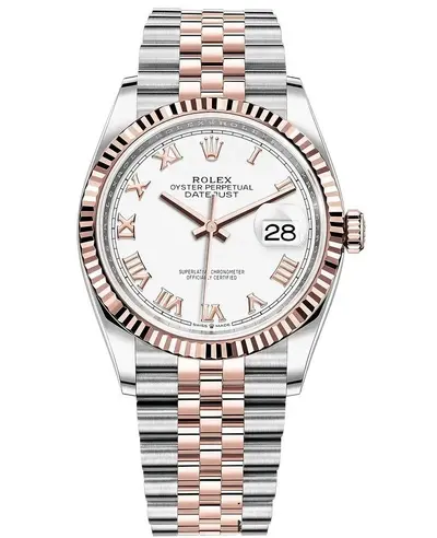 Rolex Datejust 36 Steel & Everose Gold White Roman Dial Jubilee Bracelet Women's Luxury Watch Model M126231-0015 (white, arb12033)
