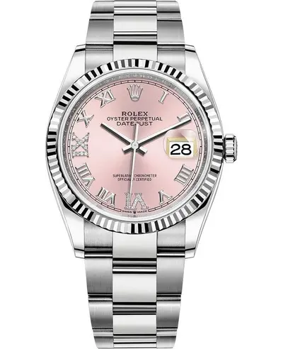Rolex Datejust 36 Women's Watch Model M126234-0032, Steel & White Gold Pave Pink Diamond Roman Dial (pink, arb12076)