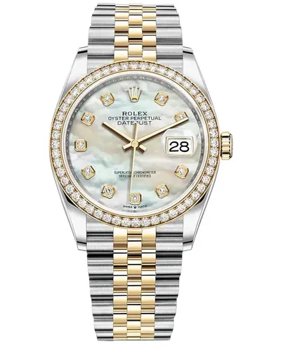 Rolex Datejust 36 Yellow Gold Diamond Mother of Pearl Dial Band MOP Women's Watch Model M126283RBR-0009 (arb12093)