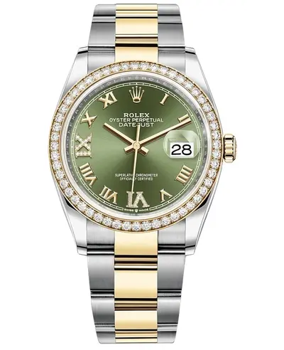 Rolex Datejust 36 Yellow Gold Diamond Women's Luxury Watch Model M126283RBR-0012 (green, arb21130)