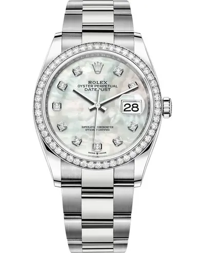 Rolex Datejust 36 White Gold & Diamonds Mother of Pearl Diamond Dial Women's Watch Model M126284RBR-0012 (arb12099)