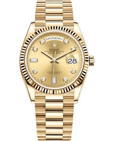 Rolex Day-Date 128238 Champagne Diamond Dial Yellow Gold Women's Watch M128238-0008 (arb12243)